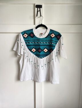 Southwestern Fringe Beaded Tee | Western Boho Top
